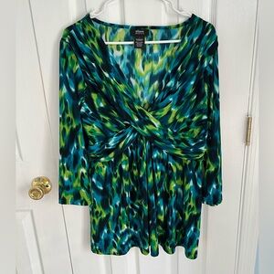 NWOT Allison Morgan Womens Large Blue/Green Tie Dye Polyester Long Sleeve Blouse